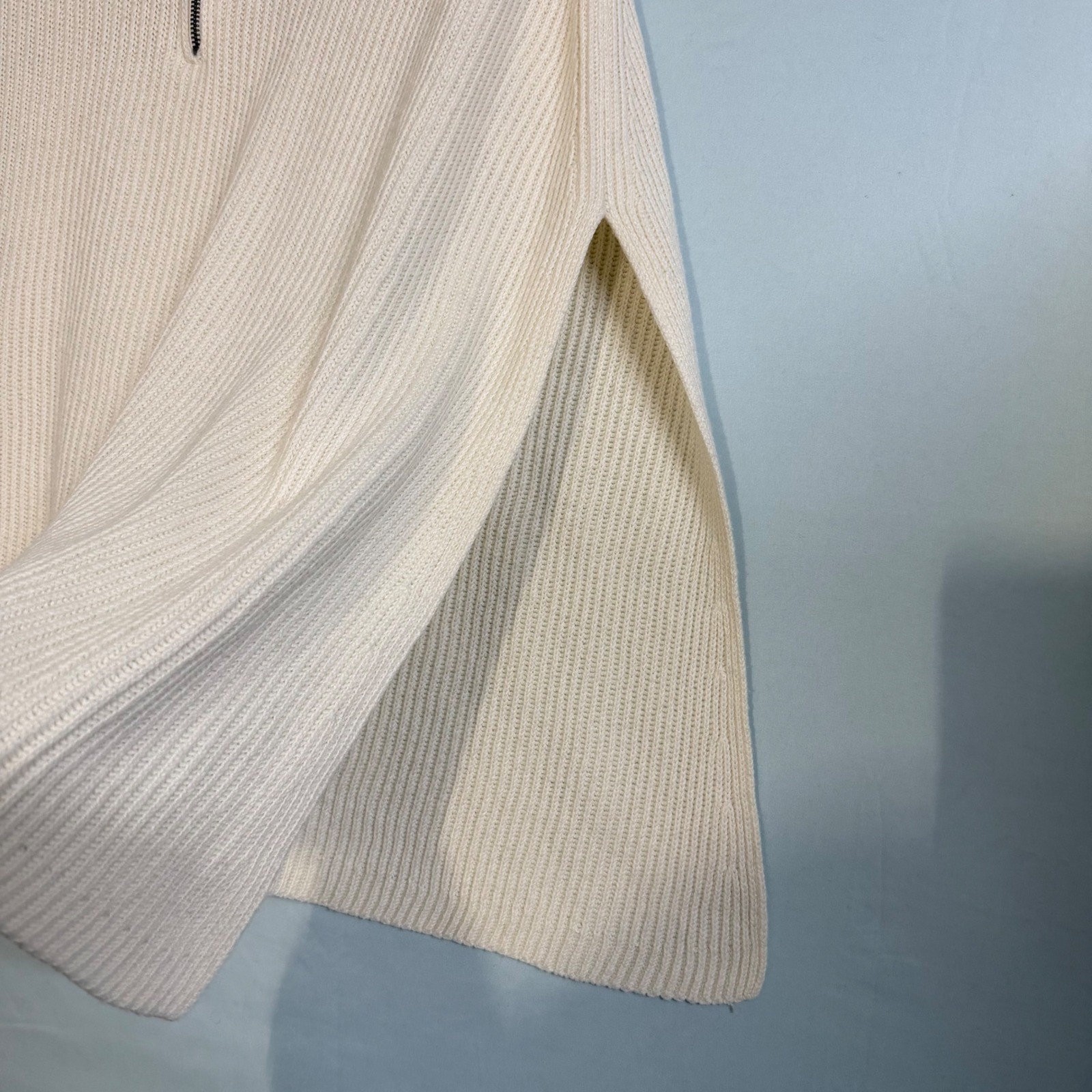 J. Jill Size-XL-3X Poncho Sweater Cream Ribbed Quarter Zip Cotton Blend