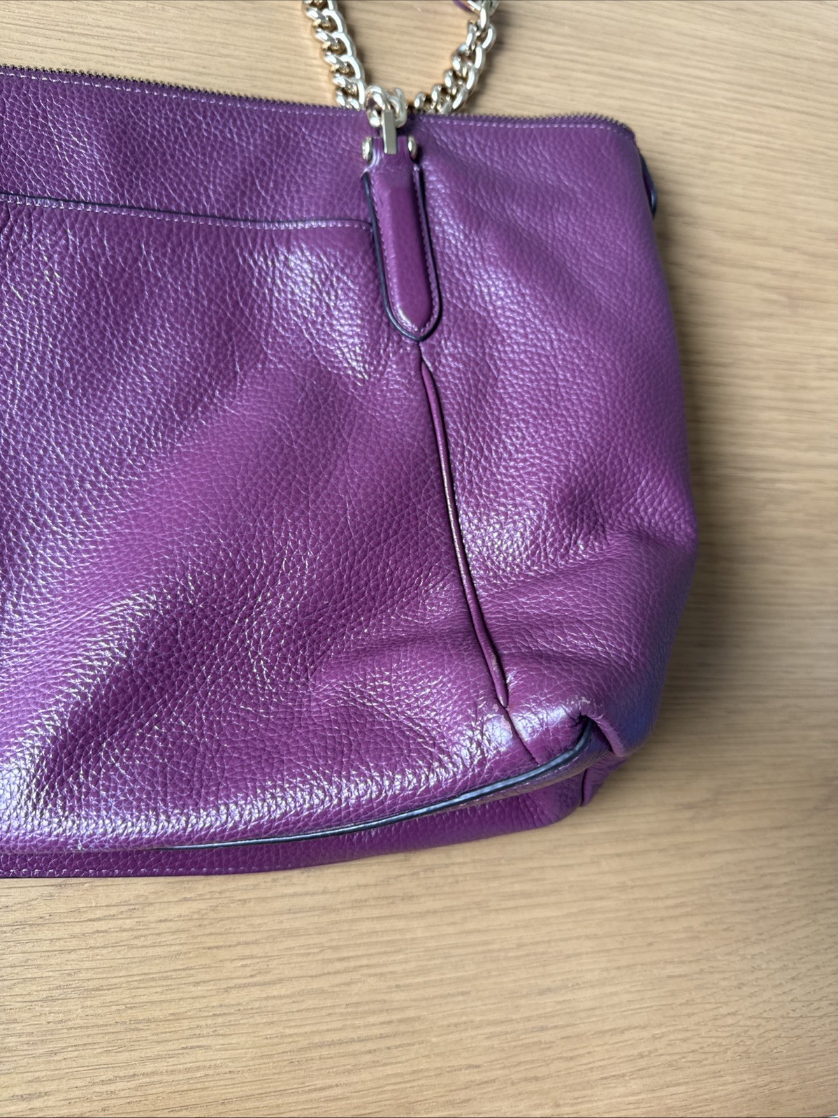 Coach Pebbled Leather Ava Chain Tote Dark Berry with Gold Hardware Style F87775