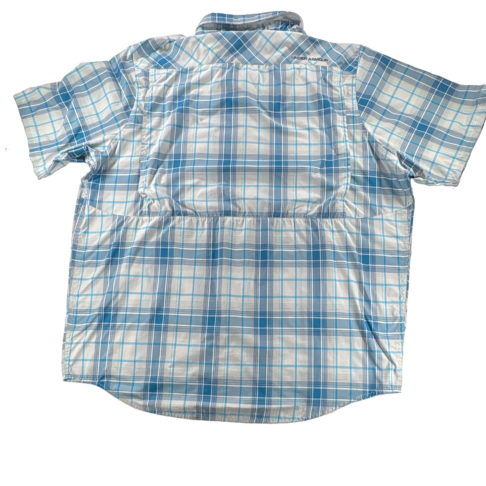 Under Armour HeatGear Mens XL Blue/White Plaid SS Button Up Loose Pockets 50