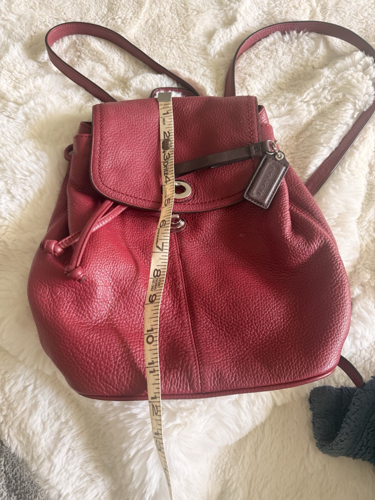 Coach F24385 Leather Backpack Red Pebbled Leather Turnlock Drawstring Bag