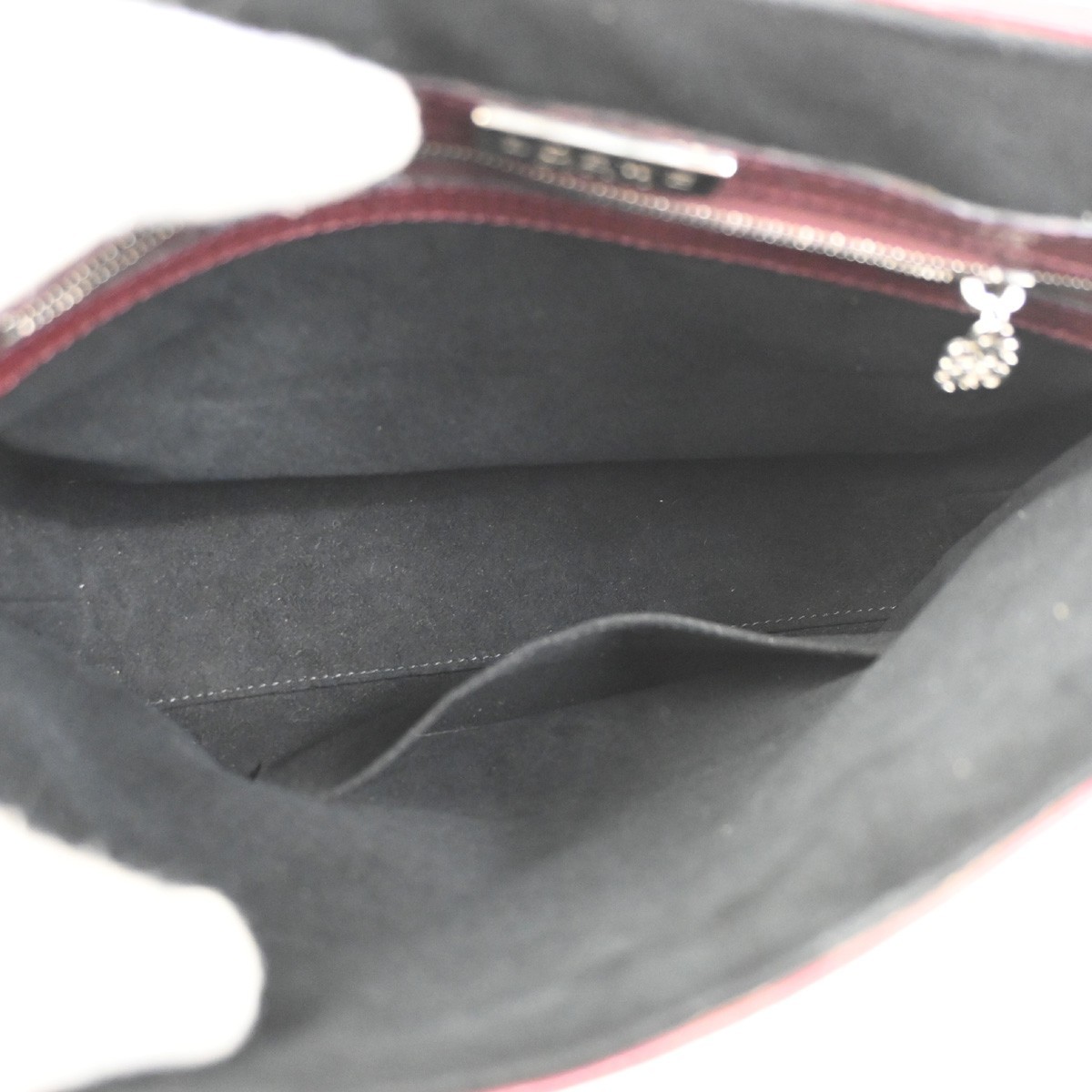 LOEWE Logo Shoulder Bag Embossing Leather Burgundy SHW Spain 32CA971