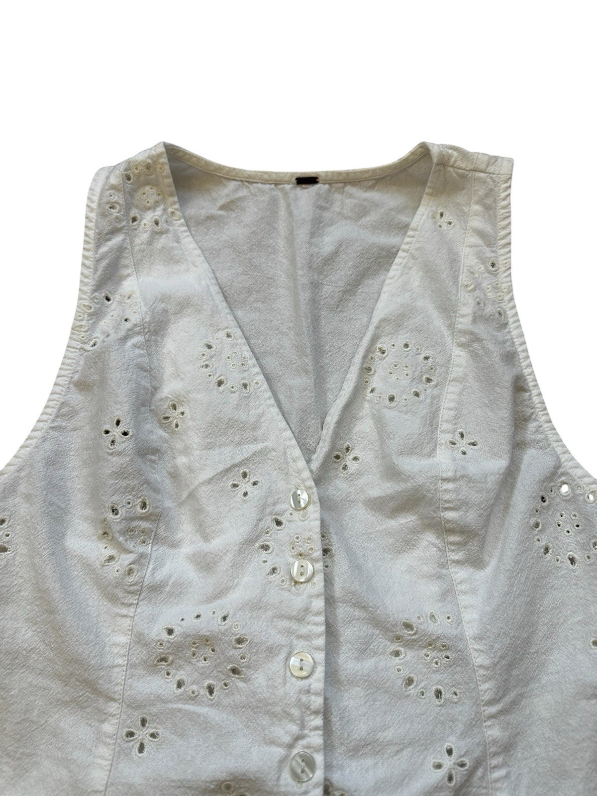 Free People White Eyelet Vest Corset Lace Up Boho Summer Coastal Cowgirl Size S