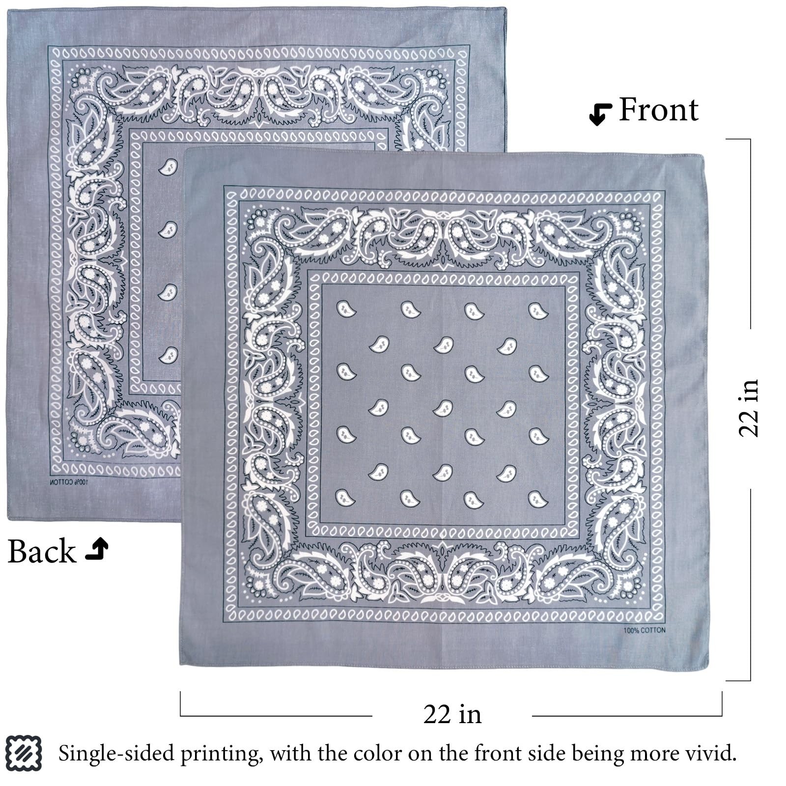 4 Pack 100% Cotton Bandanas 22″x22″ Multi-Purpose Square Scarfs for Men & Women