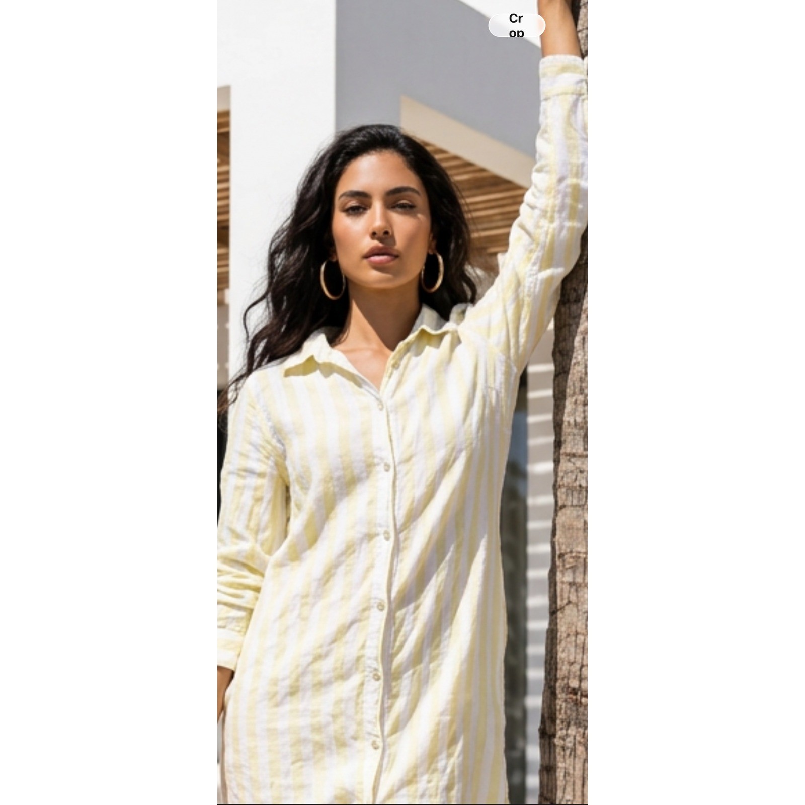 Cynthia Rowley Yellow White Striped Linen Blend Button Down Shirt Dress Small