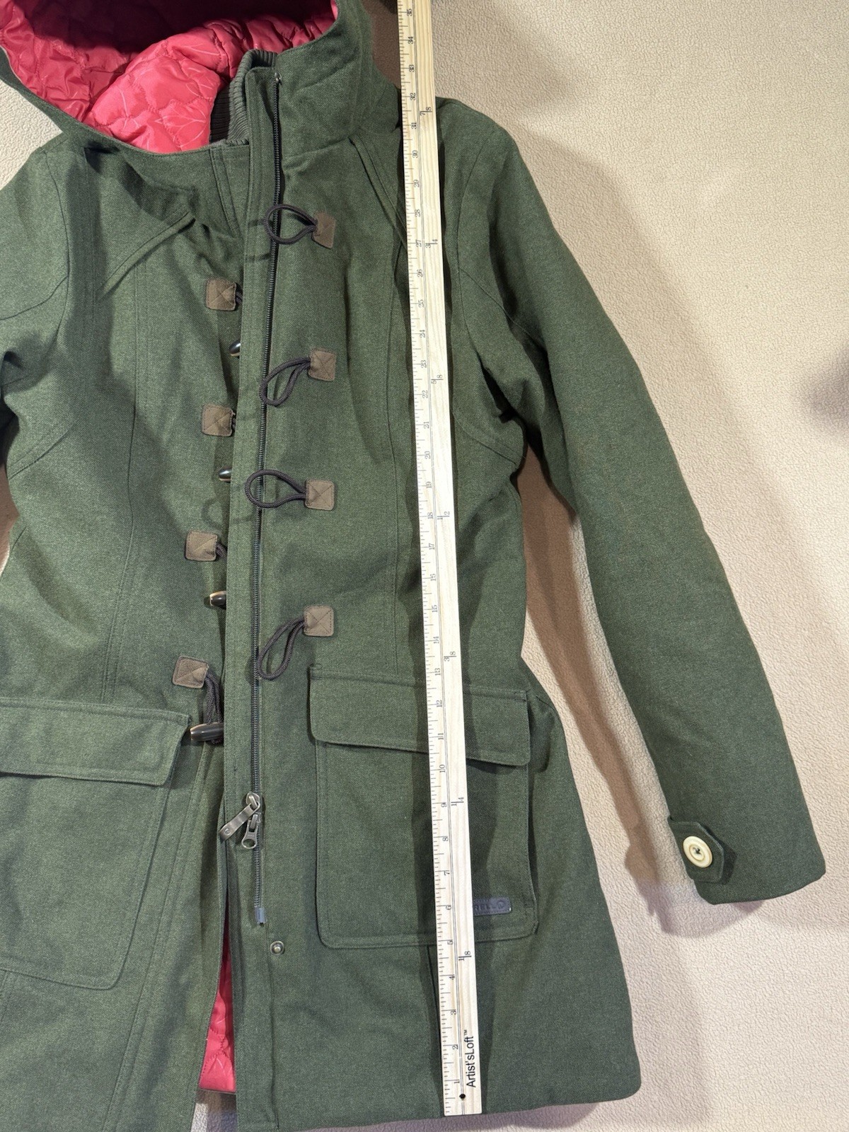 M Green Women’s Merrell Opti-Warm Duffle Coat Full Zip Toggle Quilt Lined Hooded