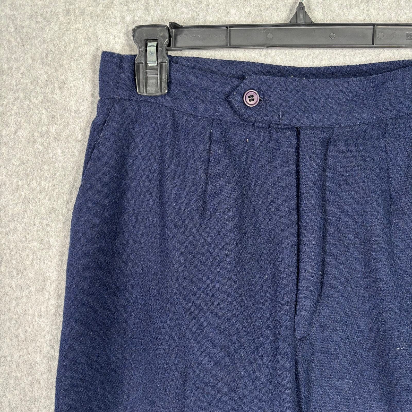 Vintage Pleated Wool High Rise Pants Womens 11 12 Navy Trousers Lined Slacks