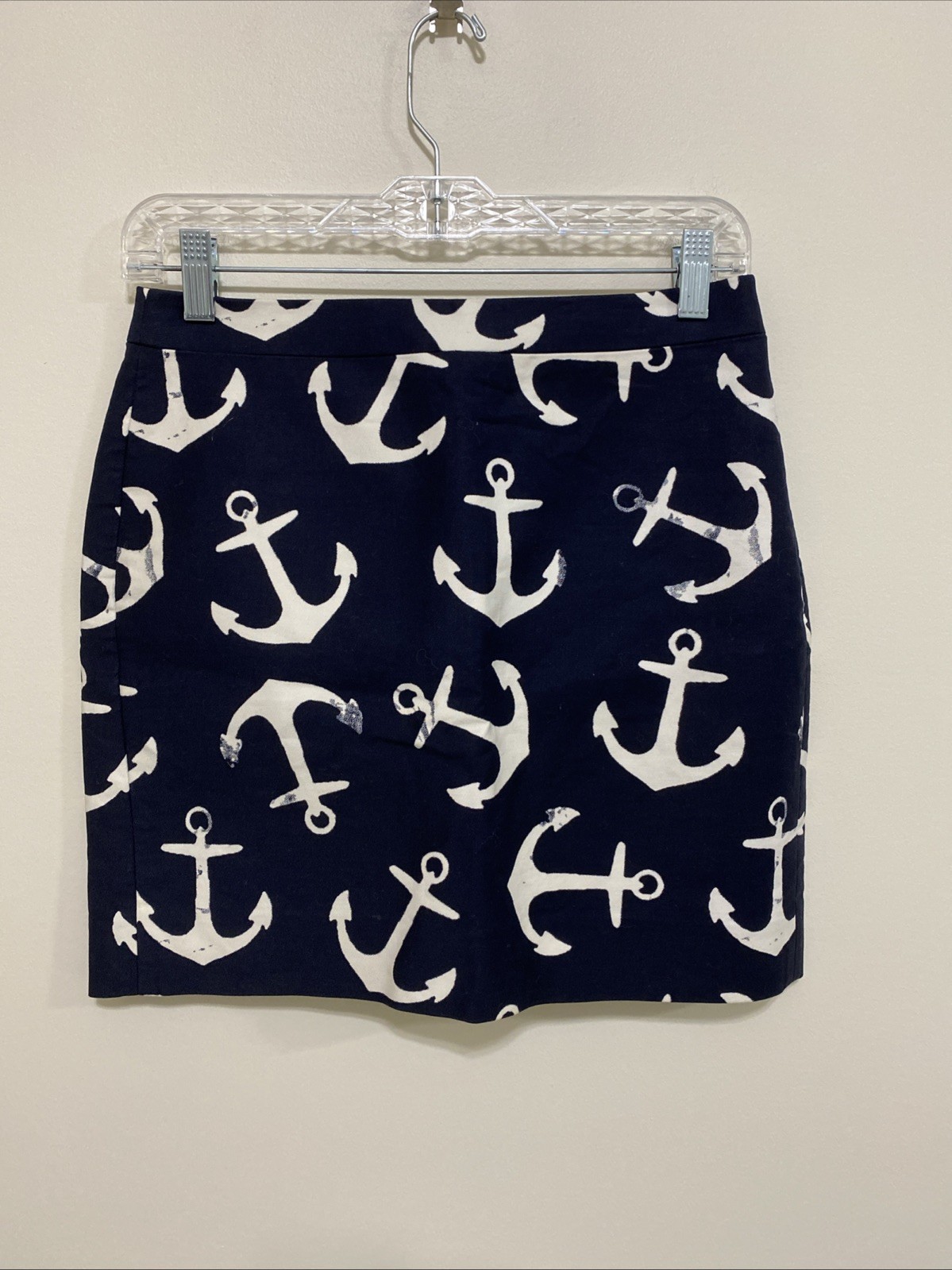 J Crew Size 0 Anchor Print Short Skirt Dark Blue White Lined Cotton