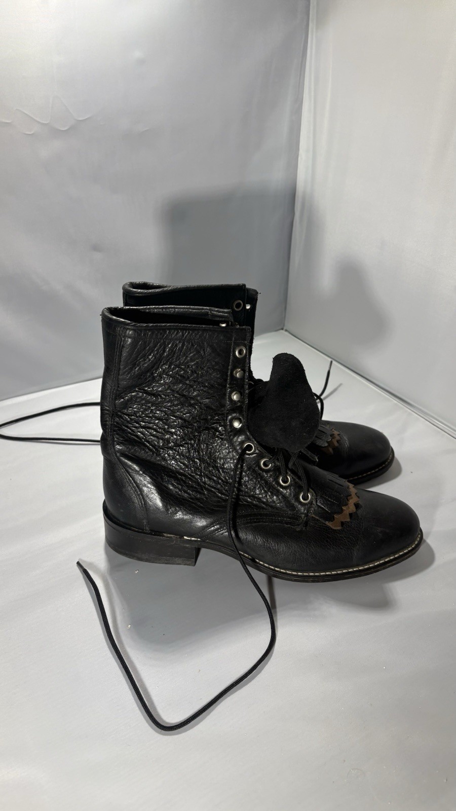 Laredo Women’s Black Leather Combat Lace-Up Boots Pre-Owned 9M