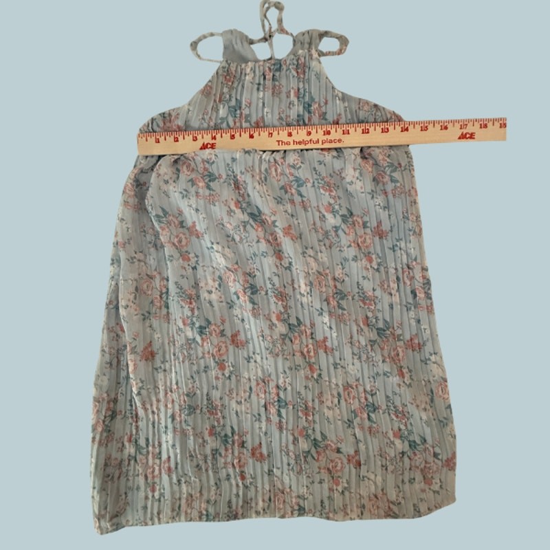Maddie Michelle Floral Pleated Halter Top Sage Green Rose Print Size Small
