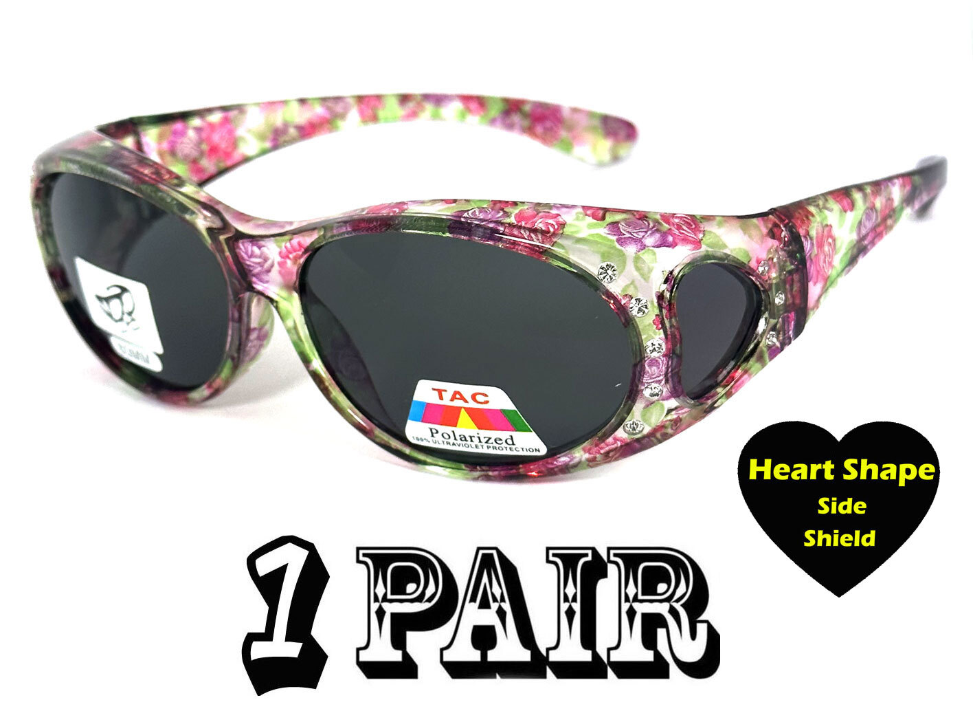 Womens Fit Over POLARIZED RHINESTONES Sunglasses Oval UV Protect Medium