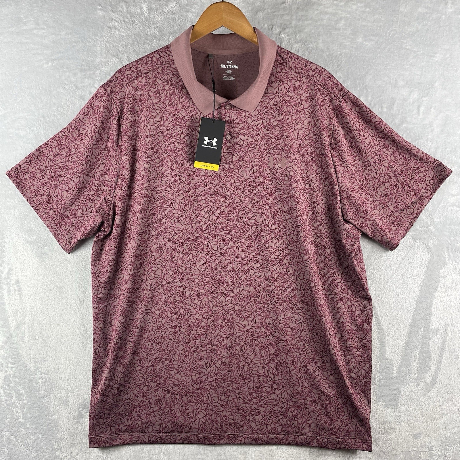 Under Armour Mens Matchplay Printed Polo Red Maroon Floral Golf Shirt 2XL