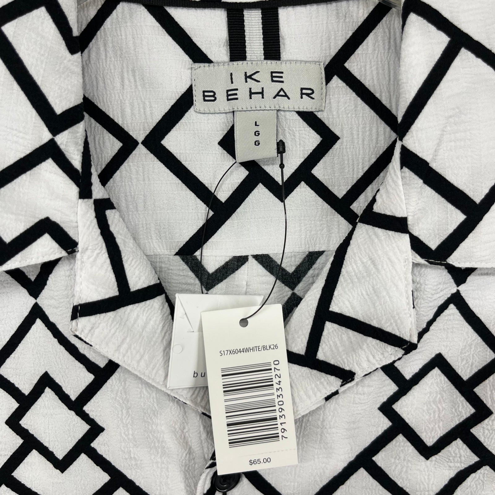 Ike Behar Button Down Shirt Mens L White Black Retro Geometric Textured S17X6044