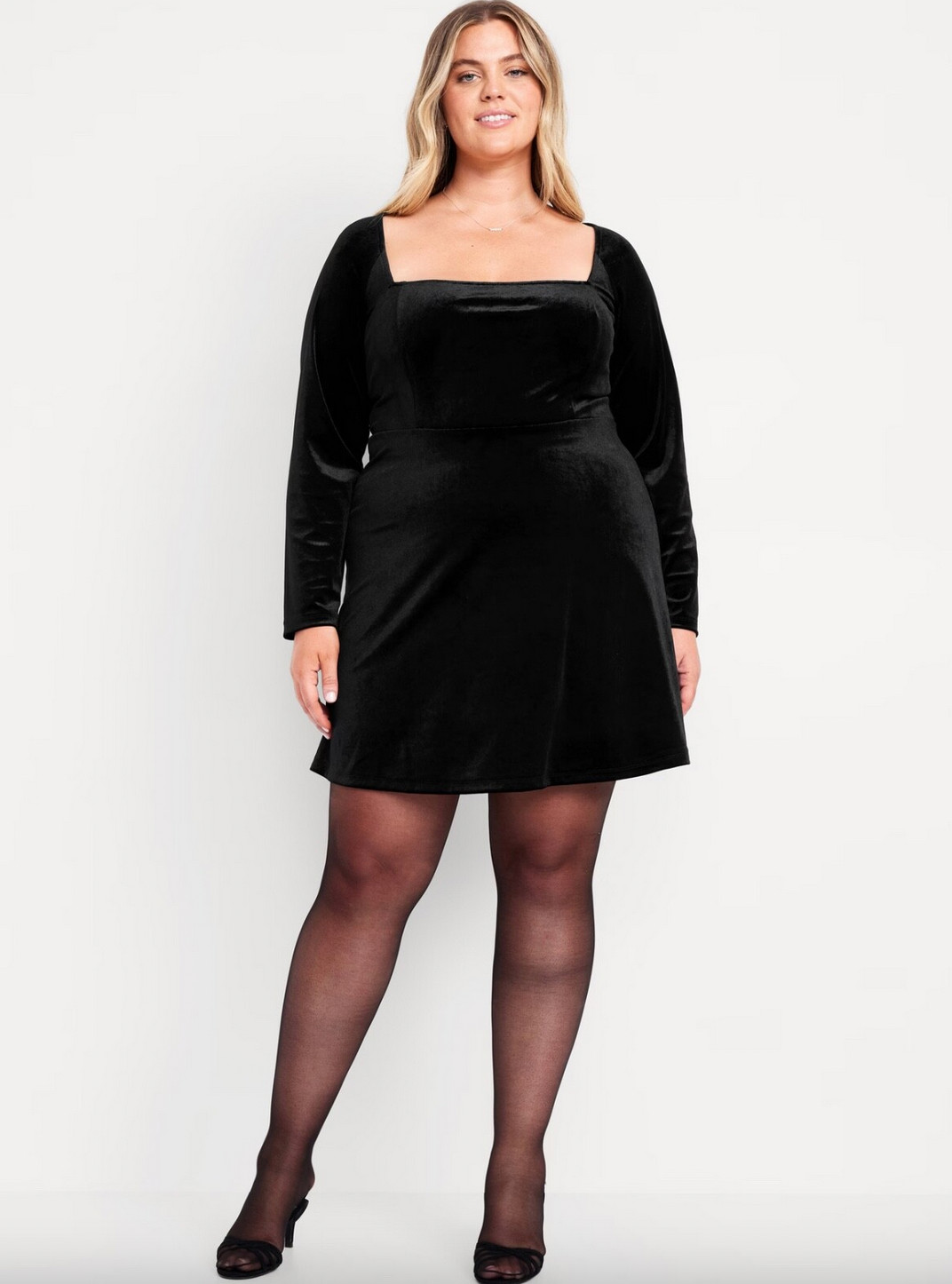OLD NAVY ~ New PLUS 2X 3X ~ BLACK Fit & Flare Velvet Mini Holiday Glam Dress b53