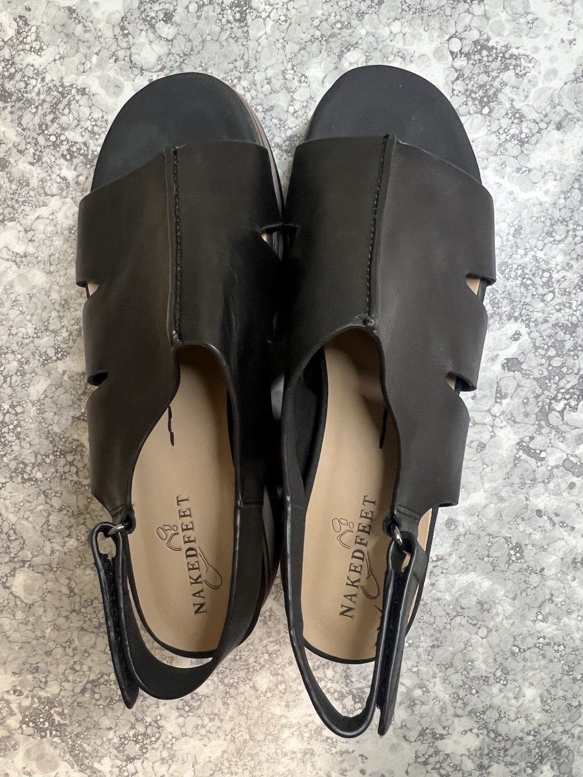 Naked Feet Geo Platform Genuine Leather Wedge Sandal Womens Size 8.5