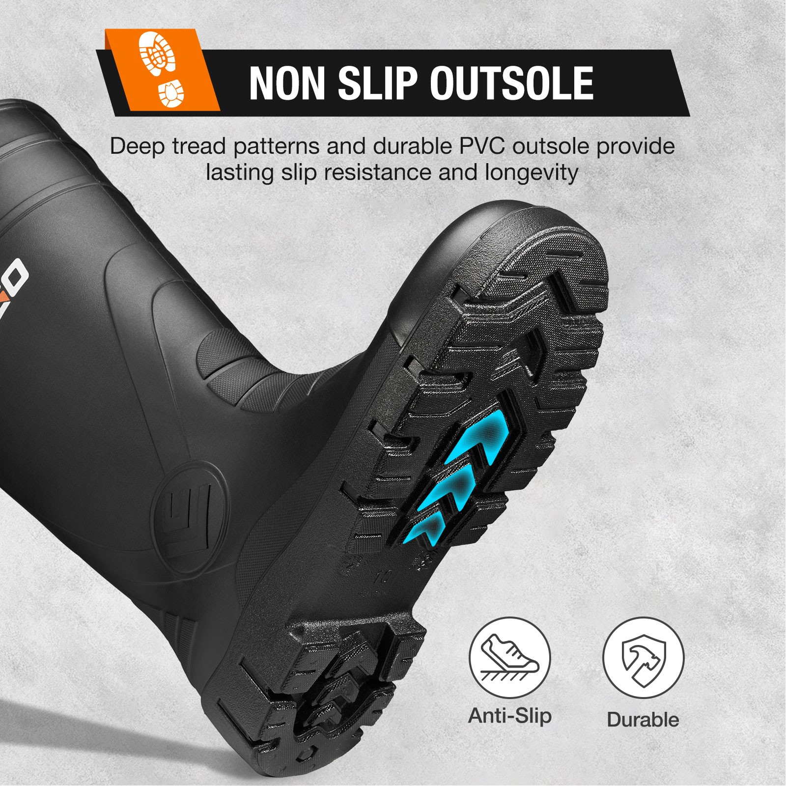NINGO Men Steel Toe Waterproof Rain Boot Puncture & Slip Resistant Mud Work Boot