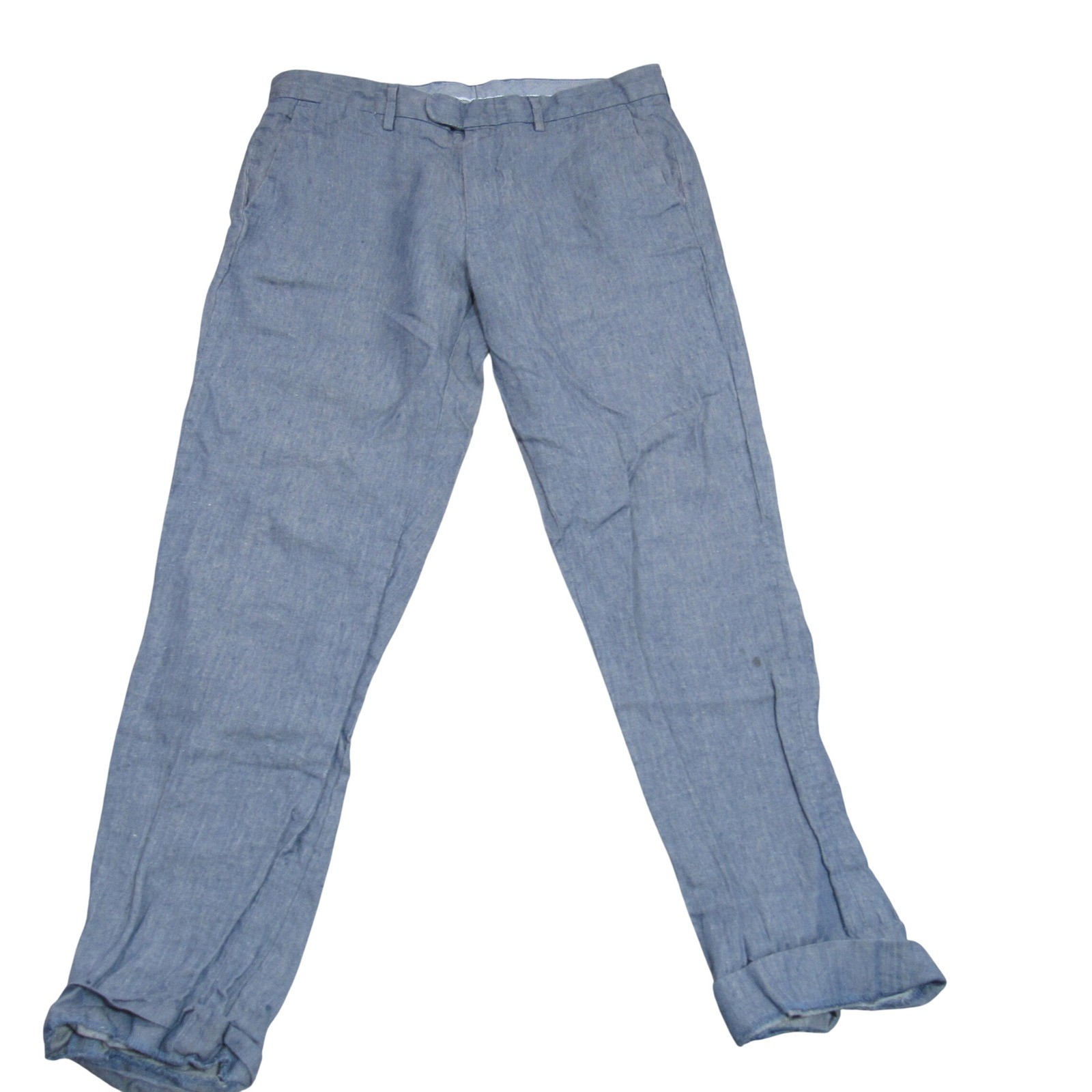 J.Crew Bowery Slim Baird McNutt Irish Linen Blue Herringbone Pants Mens 34×32