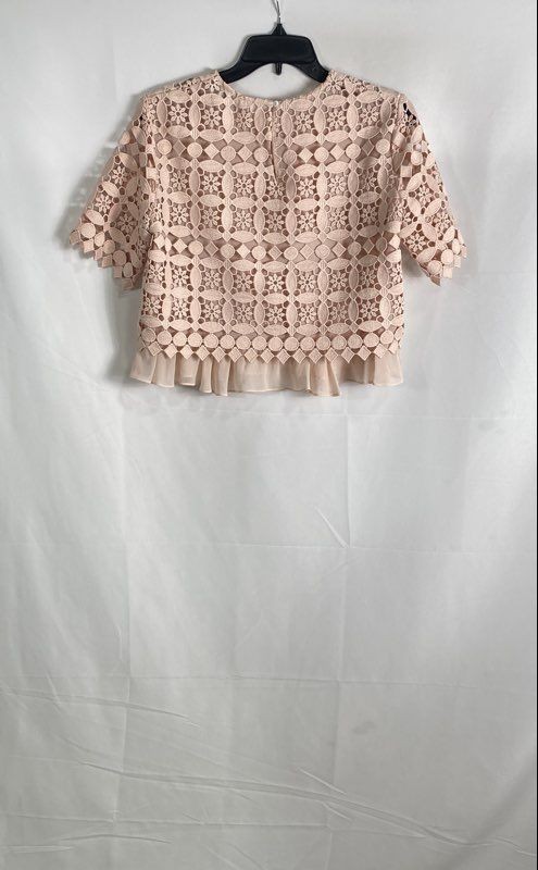 Sandro Women’s Blush Pink Geometric Eyelet Lace 2-Piece Suit Set Top Skirt Sz 2