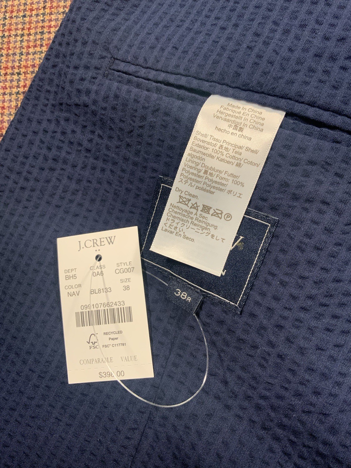 NEW $398 J.Crew Thompson Navy Seersucker Blazer Sz 38R Unlined Sport Coat Ludlow