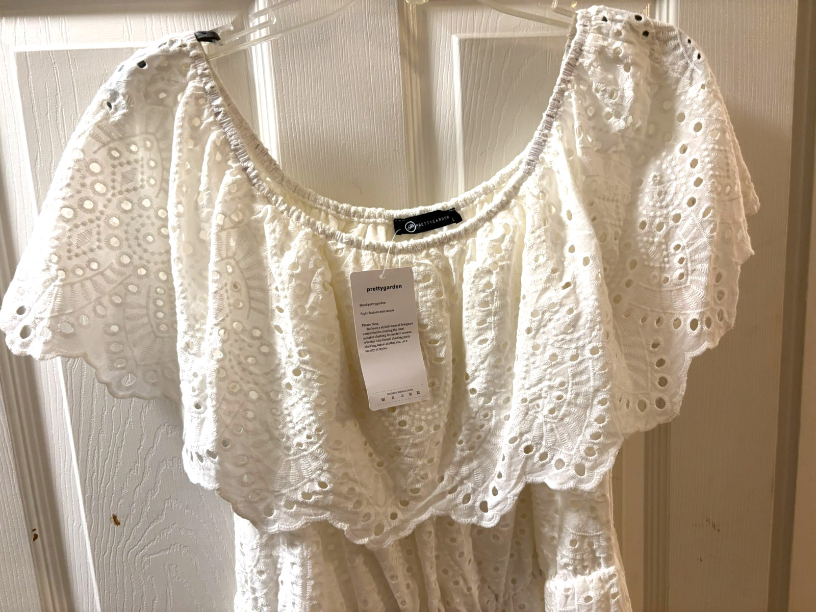 NWT PRETTY GARDEN WHITE EYELET COTTON LACE LINED ROMPER, SZ L