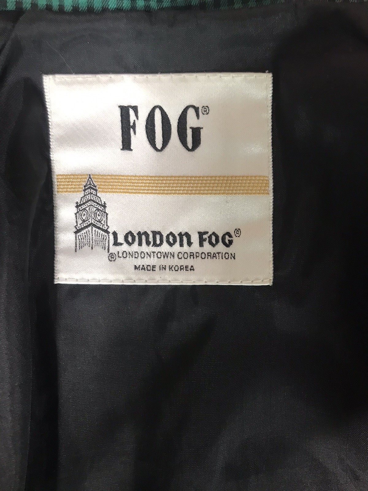 London Fog Green Black Plaid Trench Rain Coat Size 12 Reg