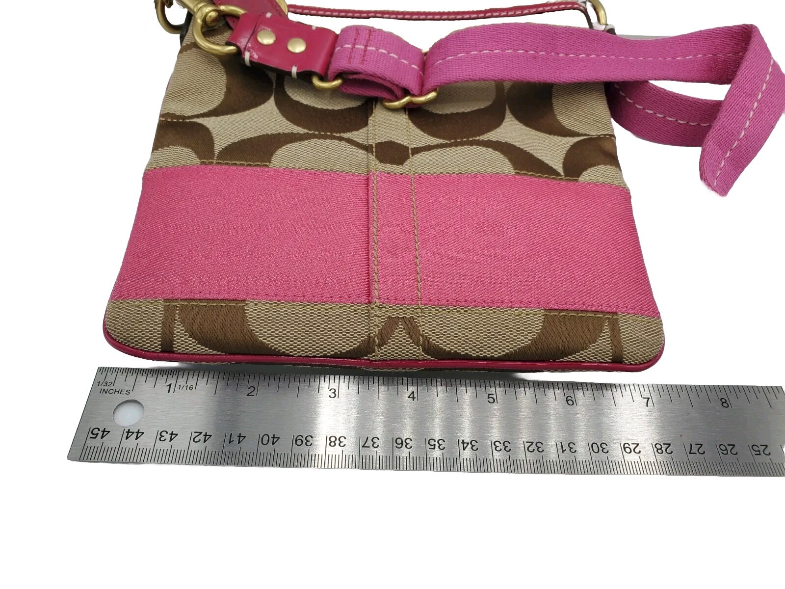 Beautiful Pink COACH Crossbody Monogram Purse Bag Tan/Brown CC Logo