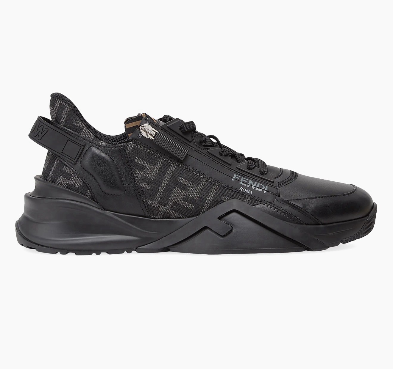 FENDI Flow Vitello Leather & Tonal Logo Jacquard Sneakers (New & Authentic)