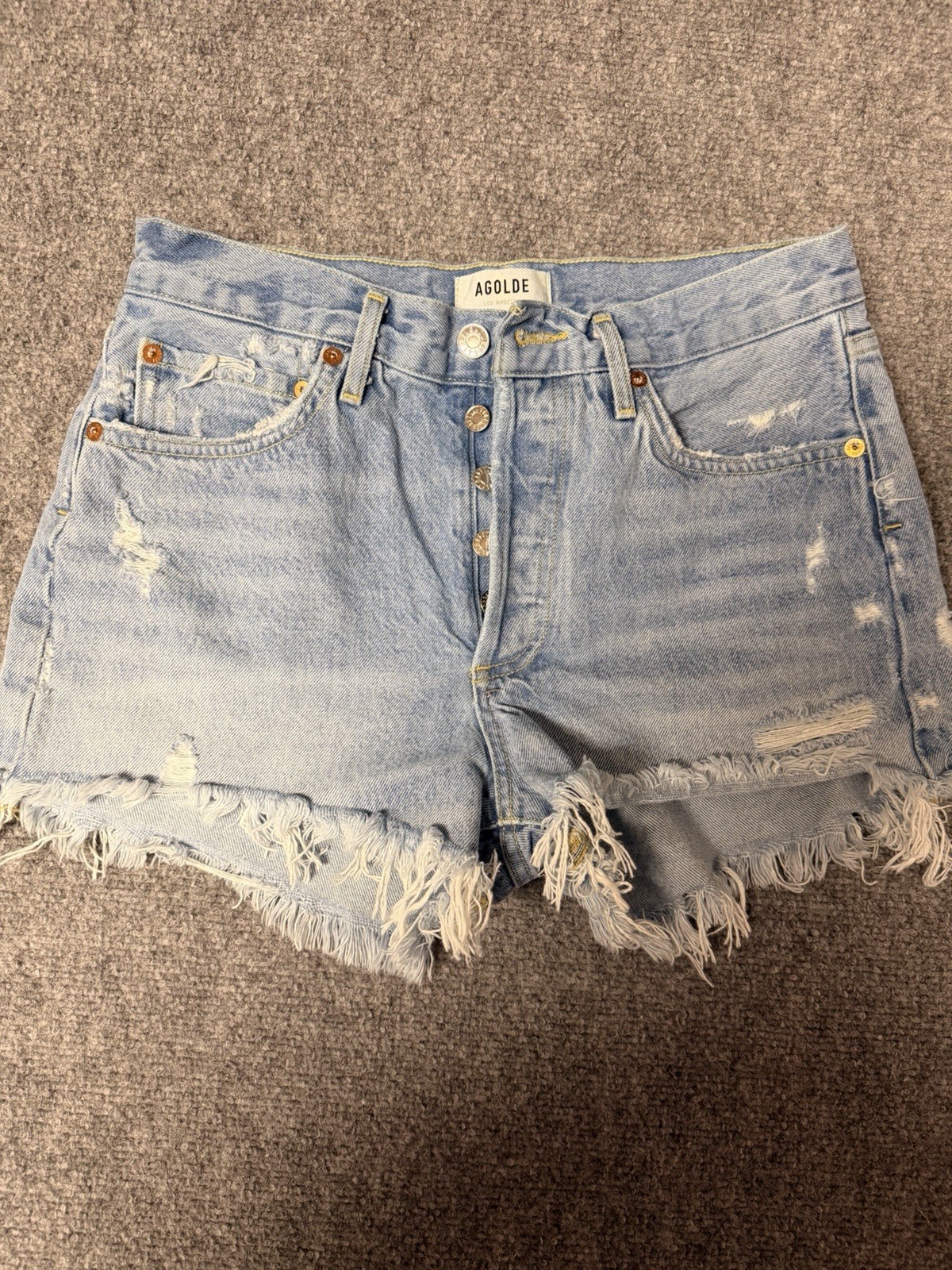 AGOLDE Parker High Rise Light Wash Denim Cut Off Shorts 26 100% Cotton A026-811