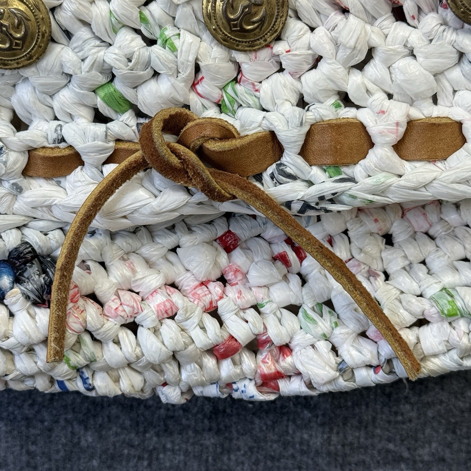 Handmade Recycled Woven Plastic Grocery Bag Tote Eco Friendly Upcycled Purse