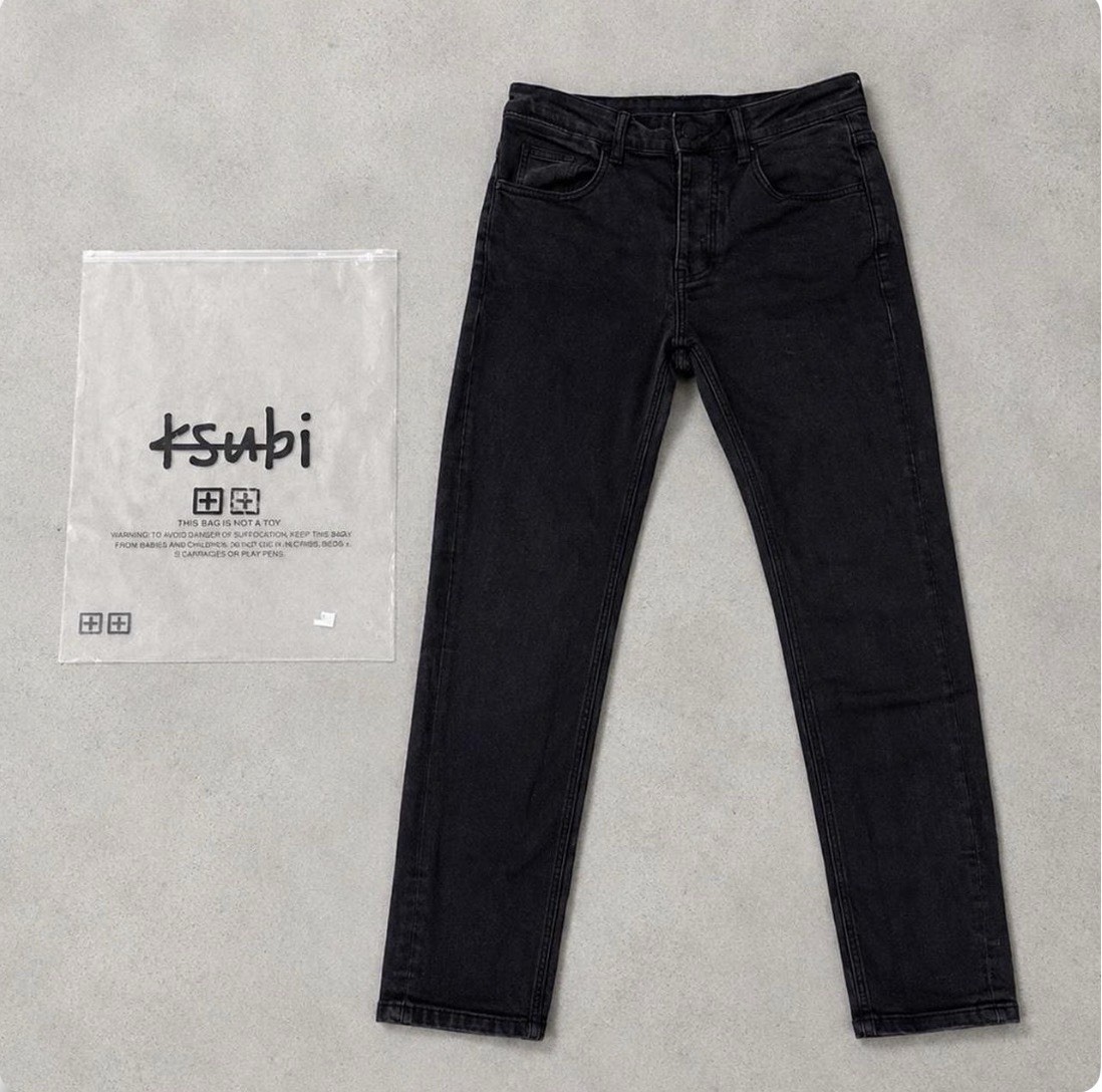 Ksubi Men’s Black Dark Wash Slim Skinny Jeans 5-Pocket Zip/Button Logo