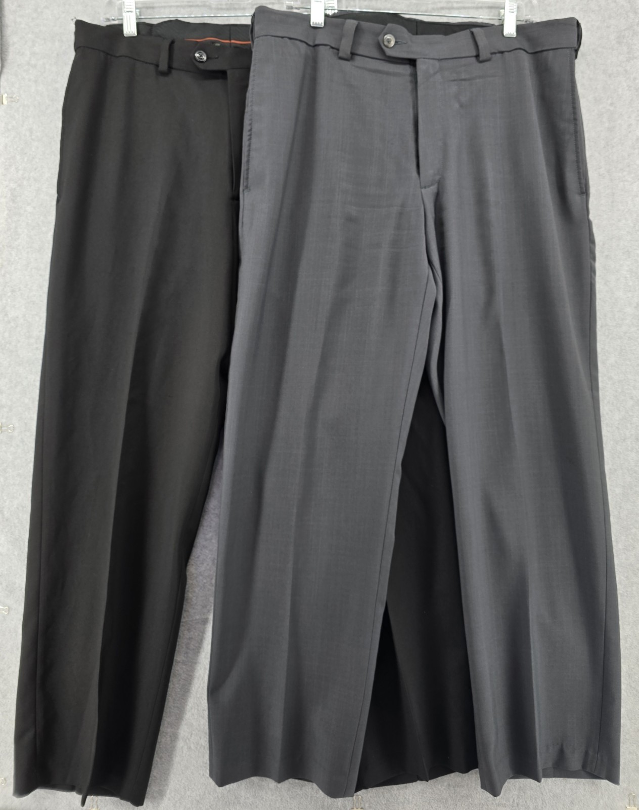 2 Pair Haggar Classic Fit Dress Pants 34×29 Black Gray Expandable Waist Flat