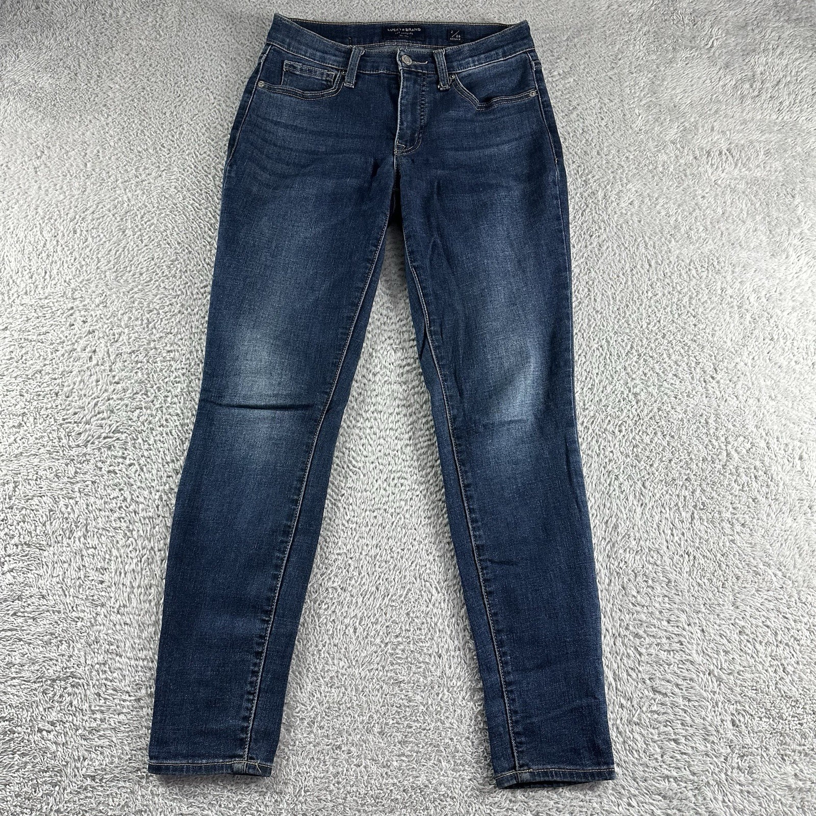 Lucky Brand Jeans Womens 2 26R Mid Rise Skinny Ava Dark Wash Knee Fade