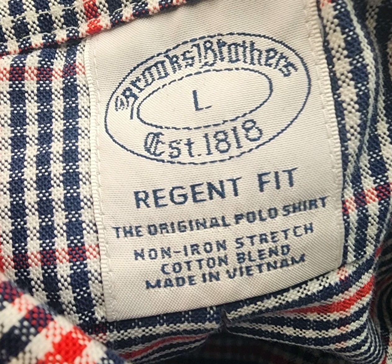 Brooks Brothers Shirt Mens Large Red Blue Check Regent Non Iron Cotton Blend