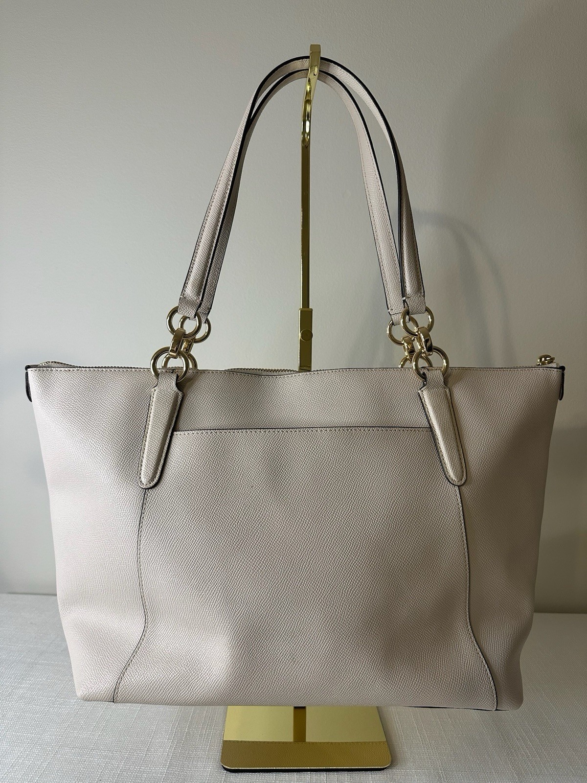 Coach City Zip Tote Chalk Crossgrain Leather Shoulder Bag Gold Hardware
