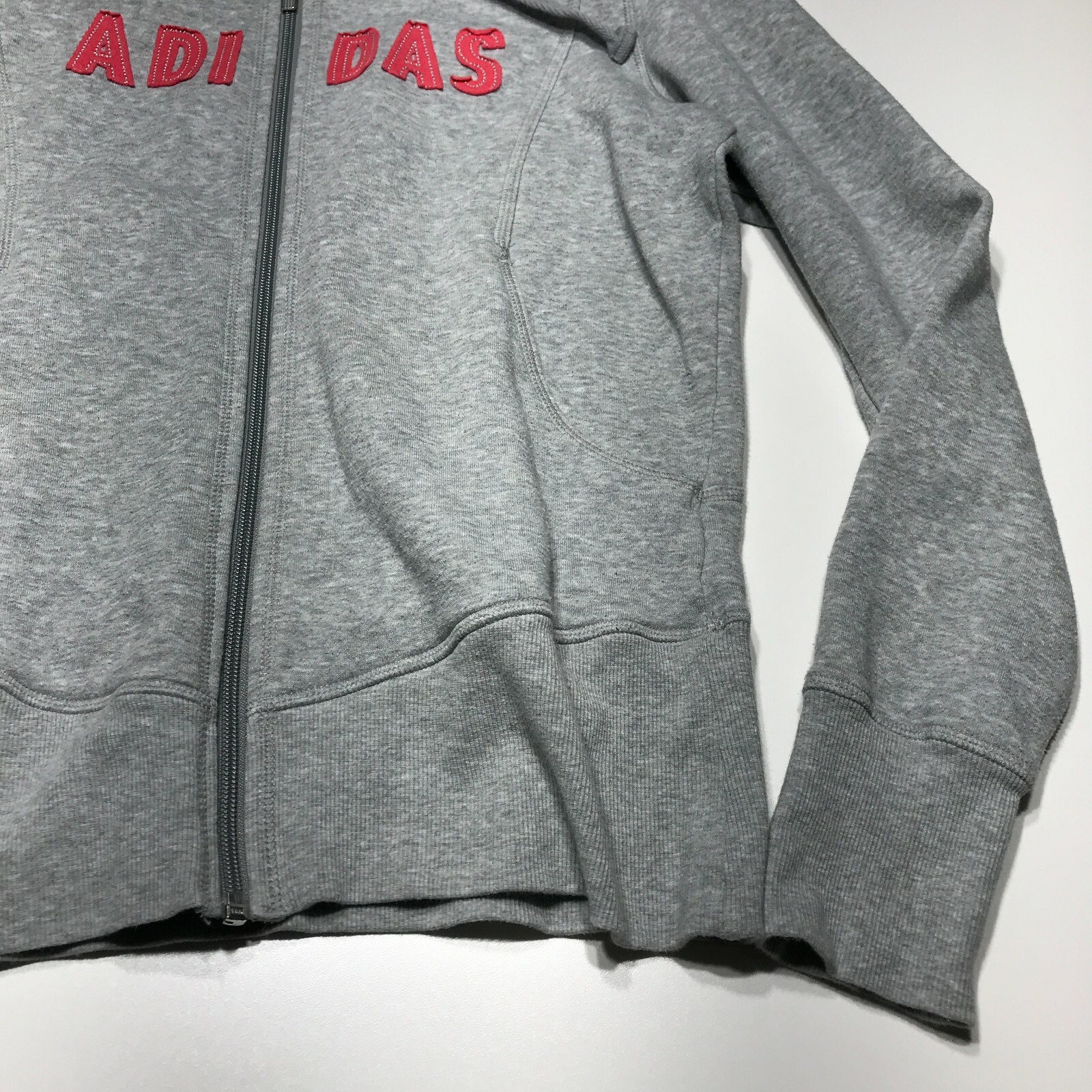 Adidas Jacket Womens Size L Drawstring Hooded Full Zip Applique 2 Front Pockets