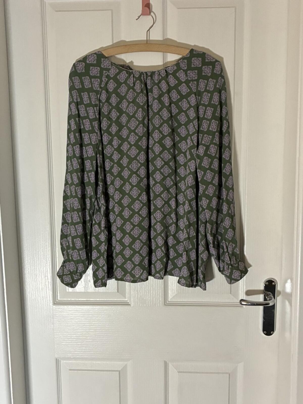 White Stuff, Green and Lilac, Print, Long Sleeve, Blouse, Size M.
