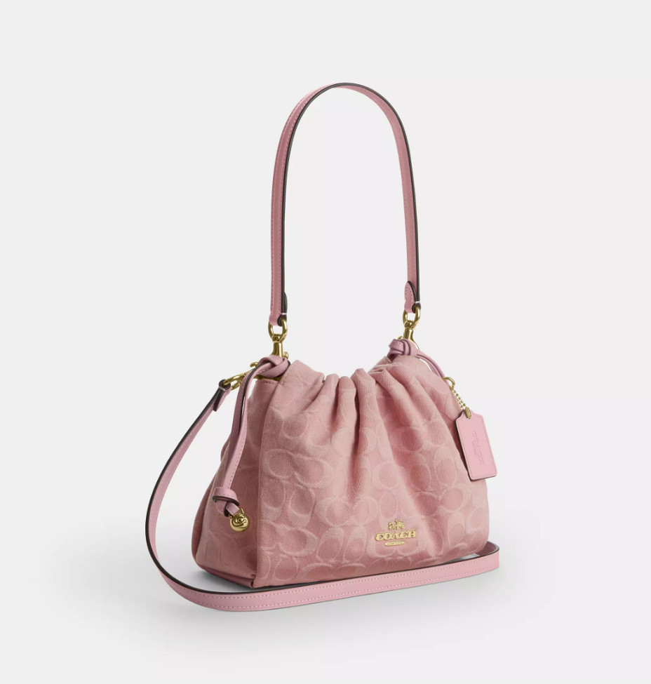 COACH Faye Drawstring Bag Signature Denim Light Pink CFD03 IMNH1 Auth New