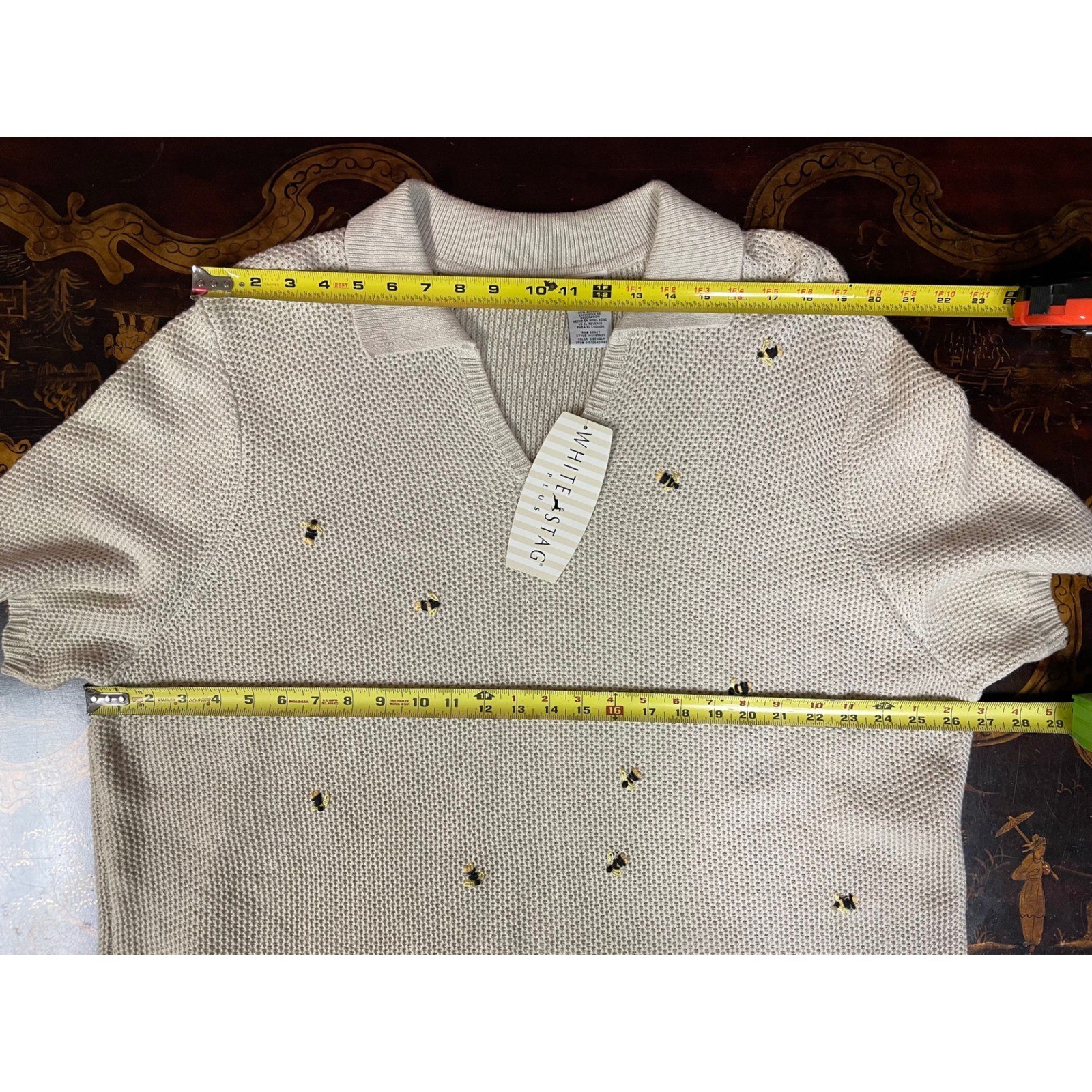 White Stag Plus 26W 28W Bee Floral Embroidered Knit Sweater Grandma Cottage NEW