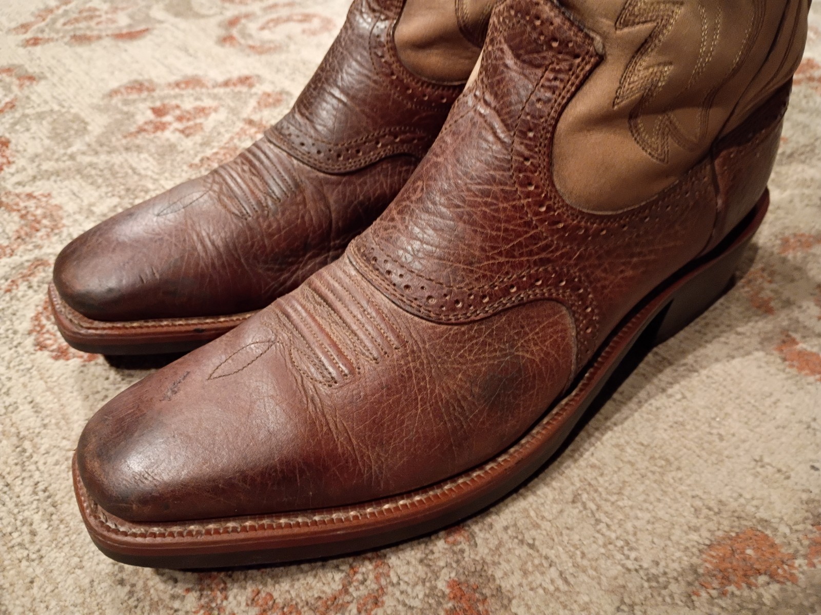 ARIAT ROUGHSTOCK BROWN BULLHIDE LEATHER SQUARE TOE COWBOY BOOTS #34828 MEN’S 13D