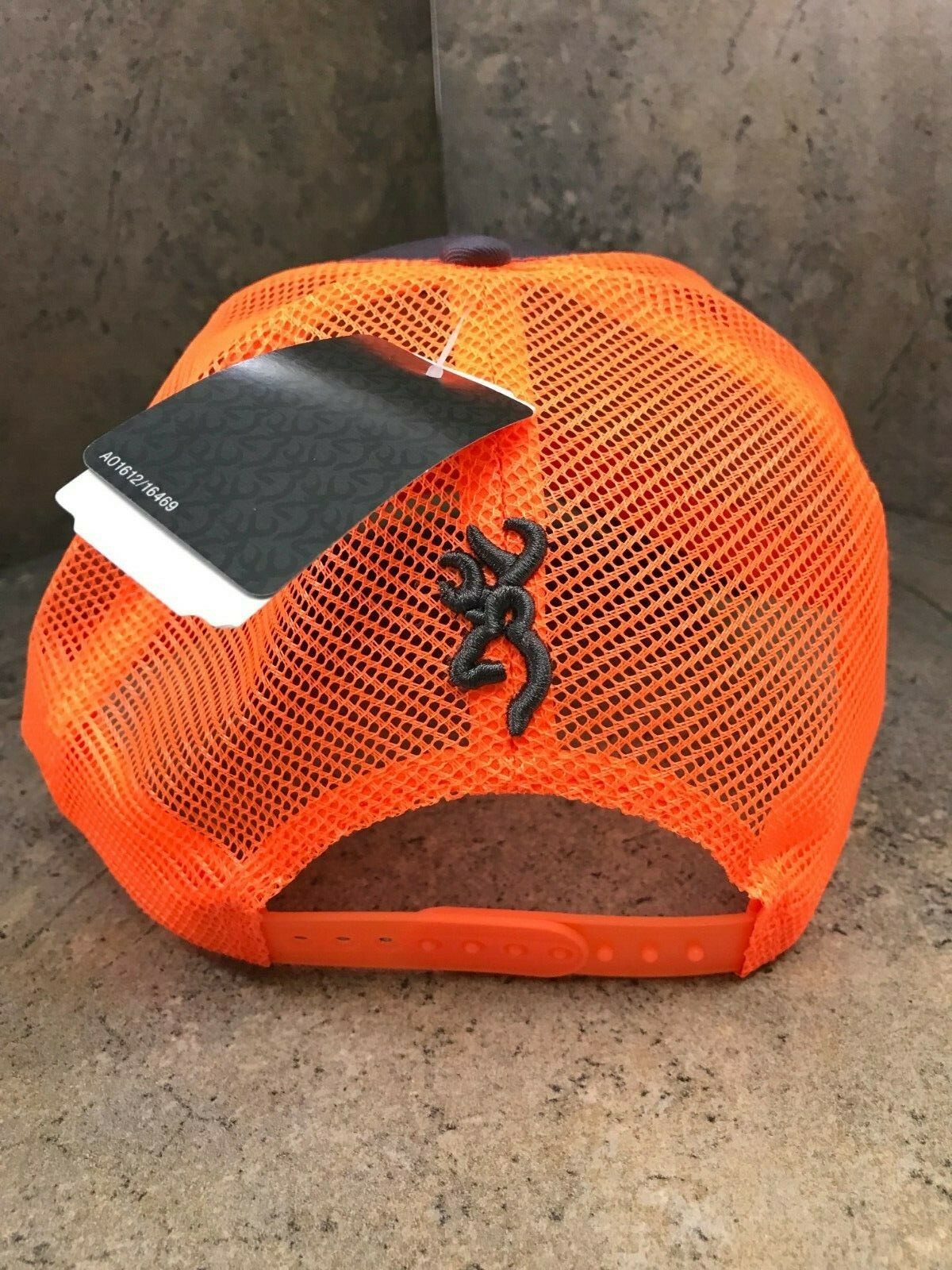 Browning Flashback Baseball Cap 308177621 Snap Back Closure Charcoal/Neon Orange