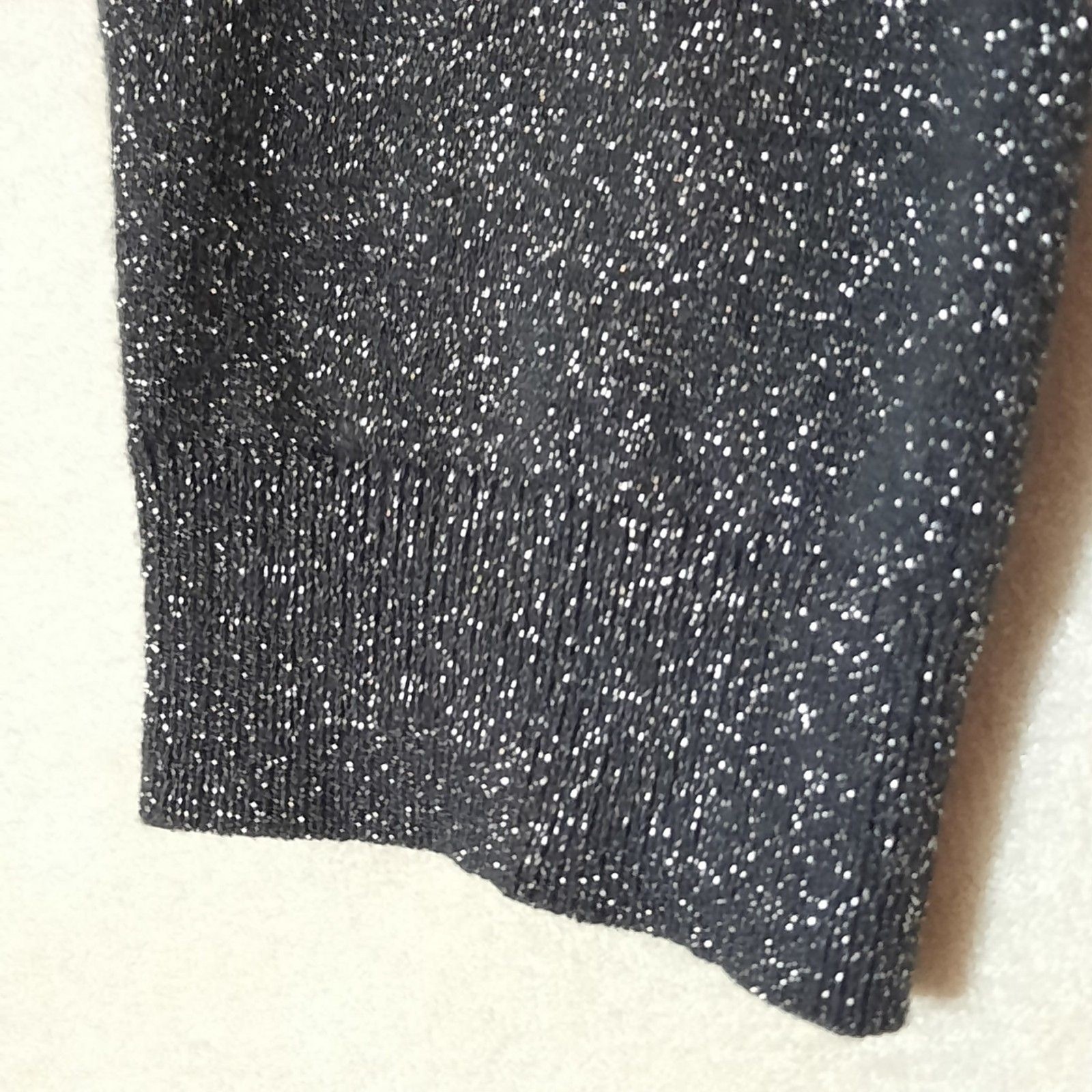 Worthington Metallic Lurex Black Silver Sparkle Knit Top Cable Yoke Detail, MED