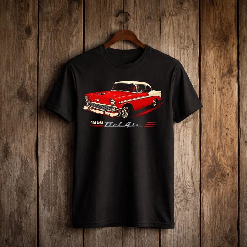 1956 Chevy Bel Air T-Shirt, Retro Red White Graphic Tee, Classic Car Apparel