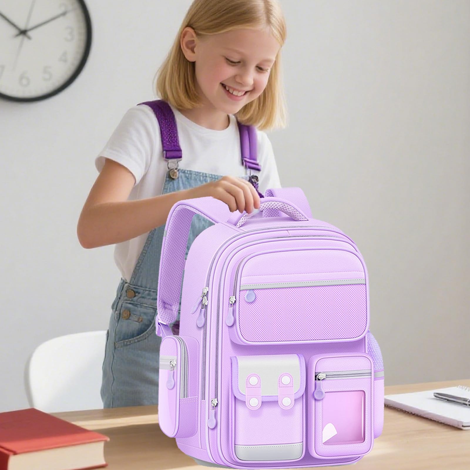 Purple School Backpack 16.5×11.8×7.9in Waterproof Large Capacity – Includes