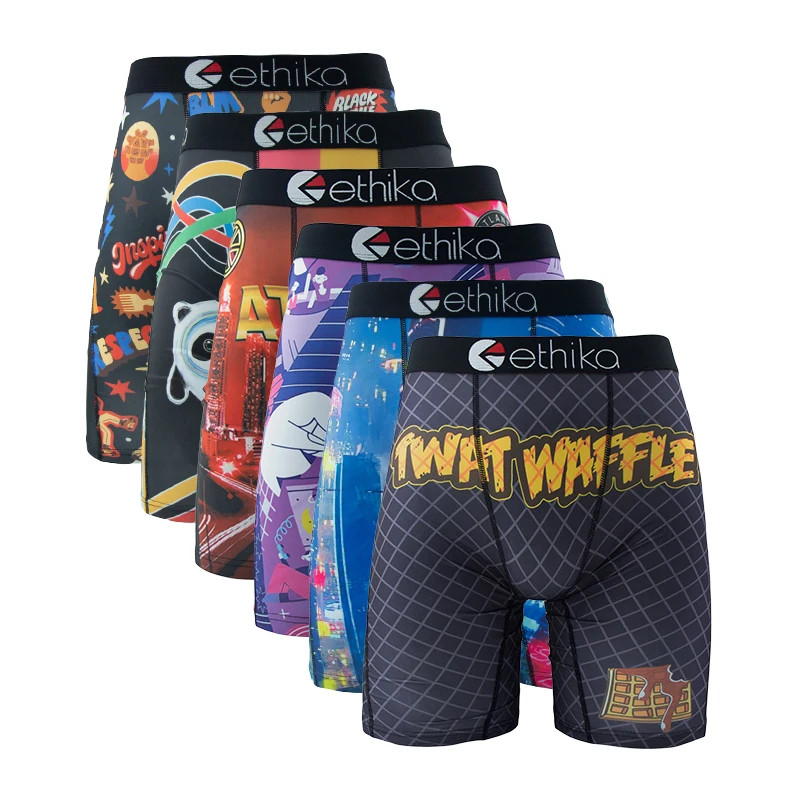 ETHIKA 6PCS Men Boxer Briefs Breathable Mesh Underwear Printed Plus Size