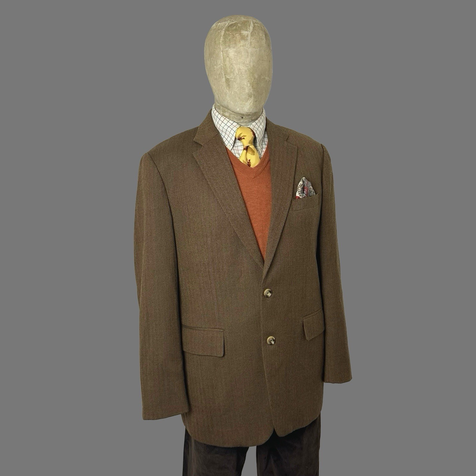 Bespoke Tweed Sport Coat 42R Brown Herringbone Ash Tailor Wool Jacket Tailored