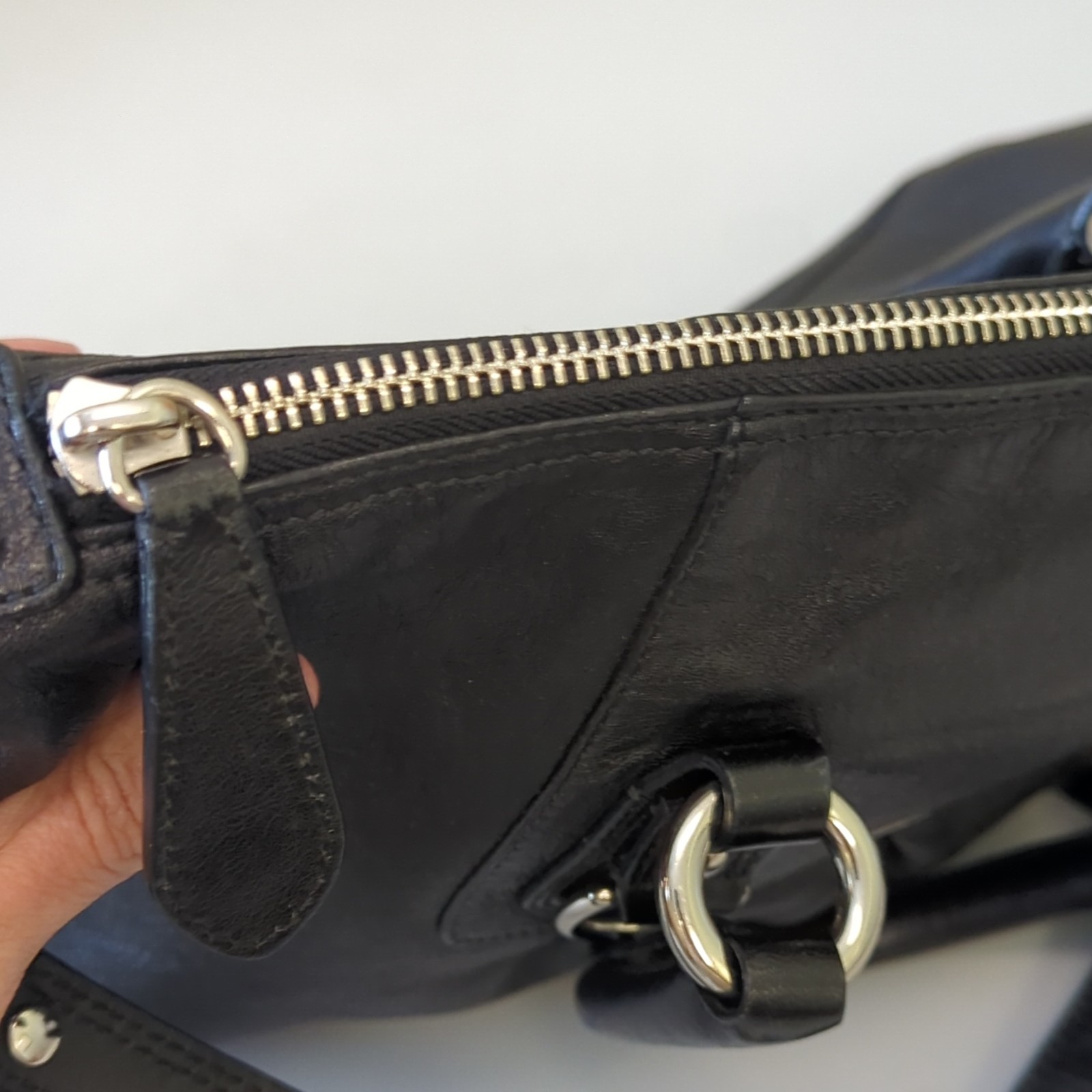 Coach Black Ashley Satchel/Top Handle Bag w/ Detachable Strap, Purple Lining