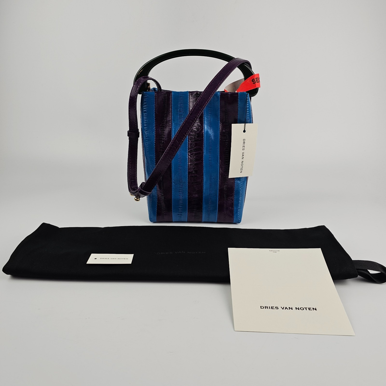 DRIES VAN NOTEN Striped Blue Top Handle Bag New & Authentic