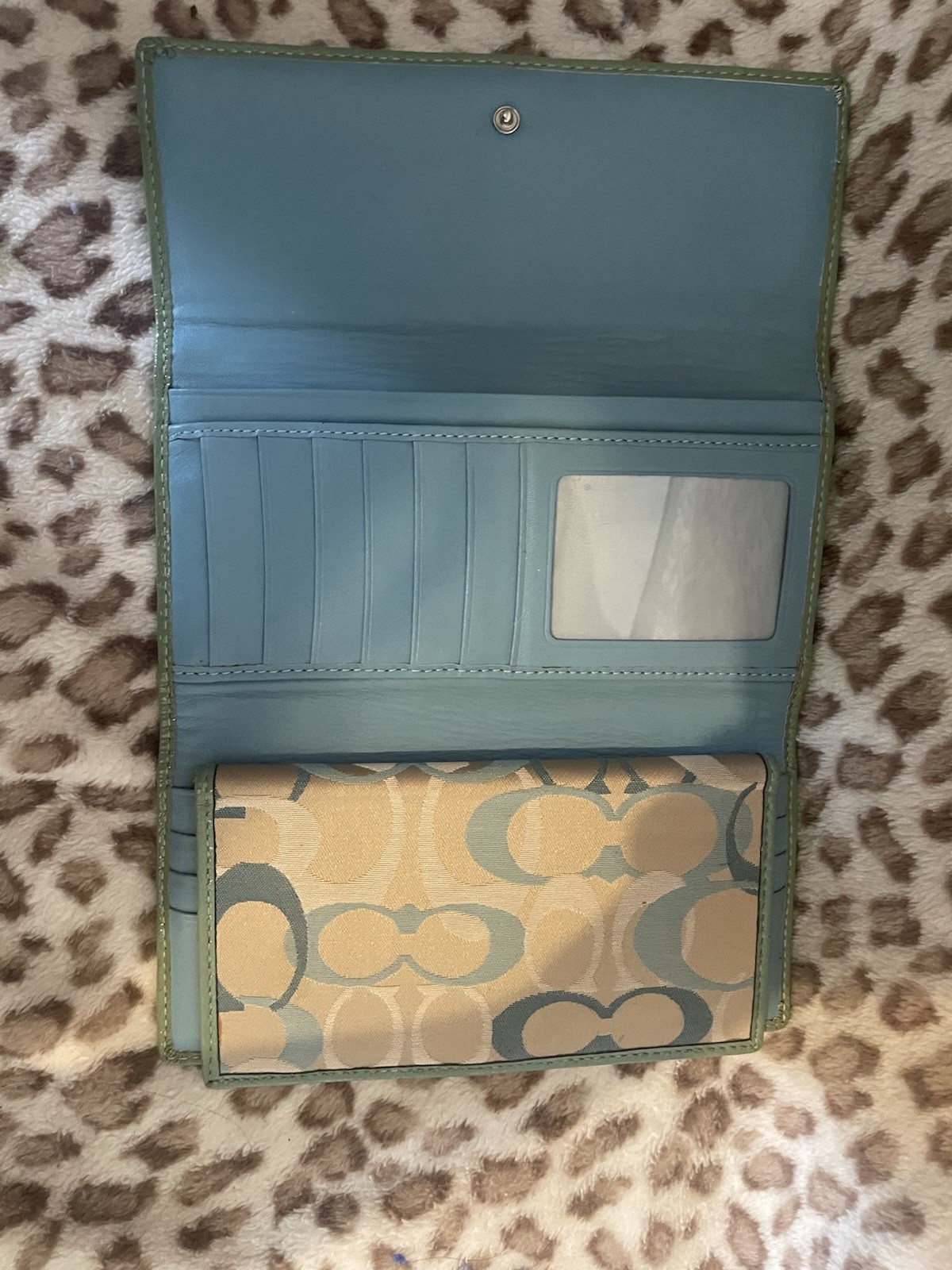 AUTHENTIC COACH KHAKI AND GREEN DOTTED OP ART SIGNATURE CHECK BOOK WALLET VGC