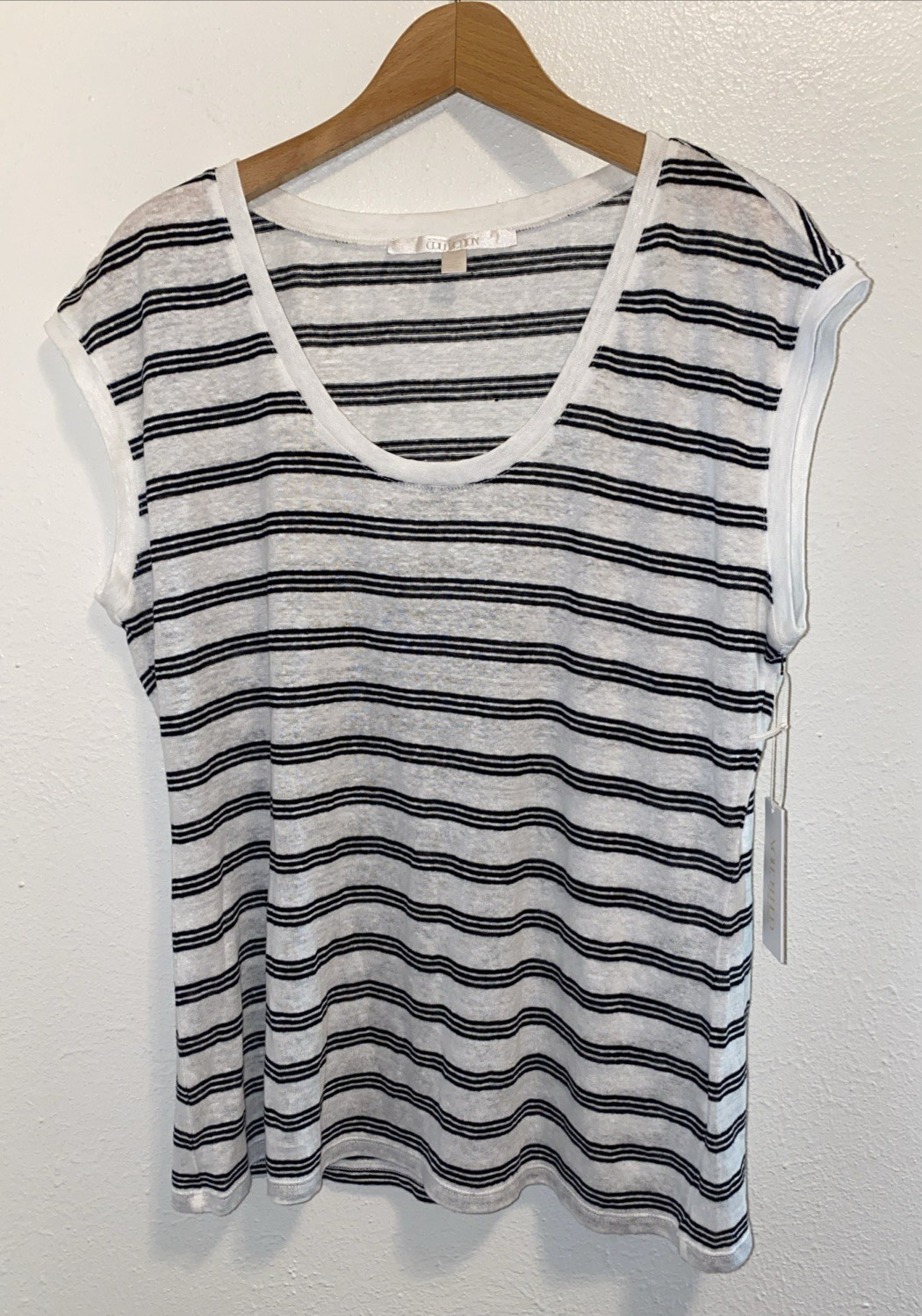 Nordstrom Collection White & Blue Striped Coastal Beach Linen Top Large NWT