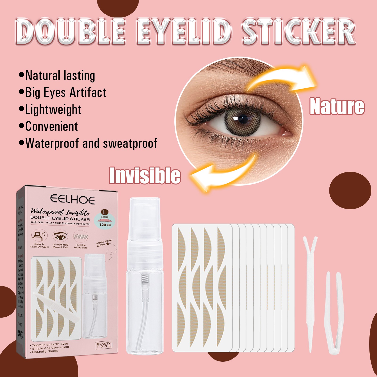 EELHOE Lace Non-trace Double Eyelid Tape, Natural Non-trace Non-glue Lace Double