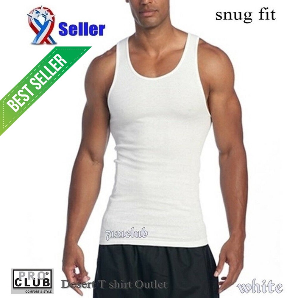 Lot 3 PRO CLUB A SHIRTS TANK TOP WHITE ProClub Mens Wife Beater Undershirt S-7XL
